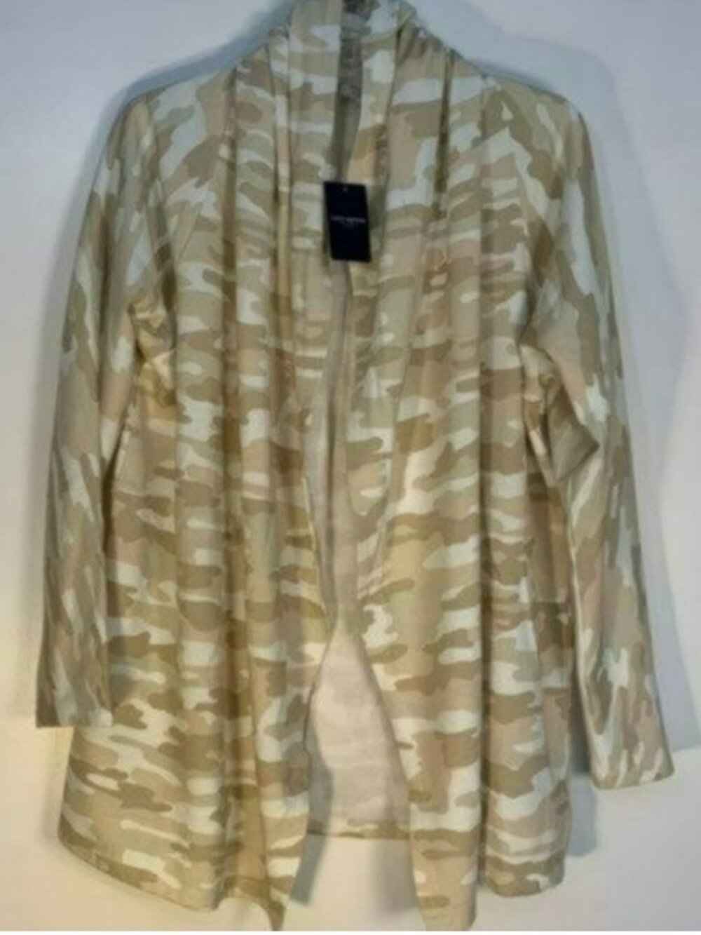 Lucky Brand Cardigan NWT Cloud Jersey Knit Long Open Front Camo Tan White Large